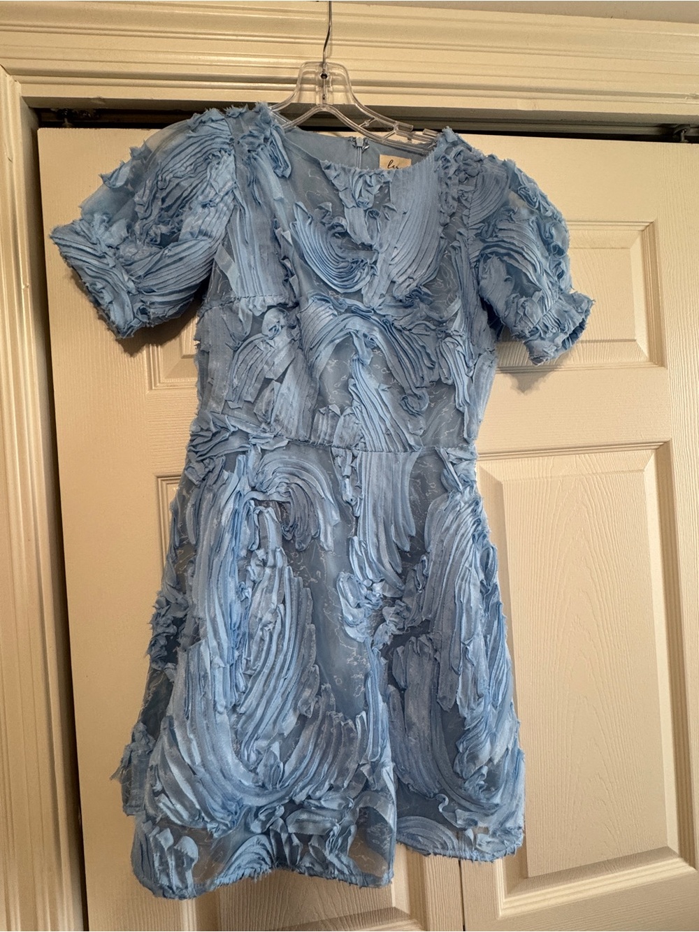 Lena Light Blue Textured Fit-and-Flare Dress